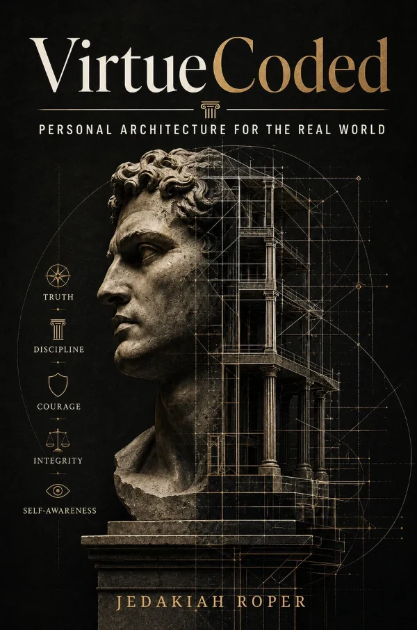 Published cover of VirtueCoded: Personal Architecture For The Real World by Jedakiah Roper